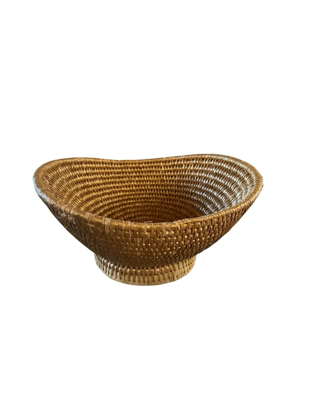 Vintage Handwoven Rattan Basket Bowl Boho Coastal Centerpiece Catchall Decor